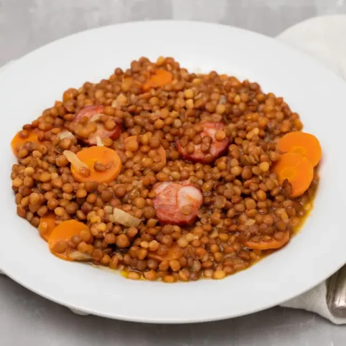 Saucisse lentilles au Cookeo avec outarde à l'ancienne