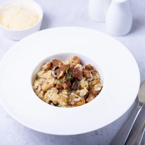 risotto au champignons vu de haut