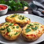 Assiette de pommes de terre farcies au cheddar