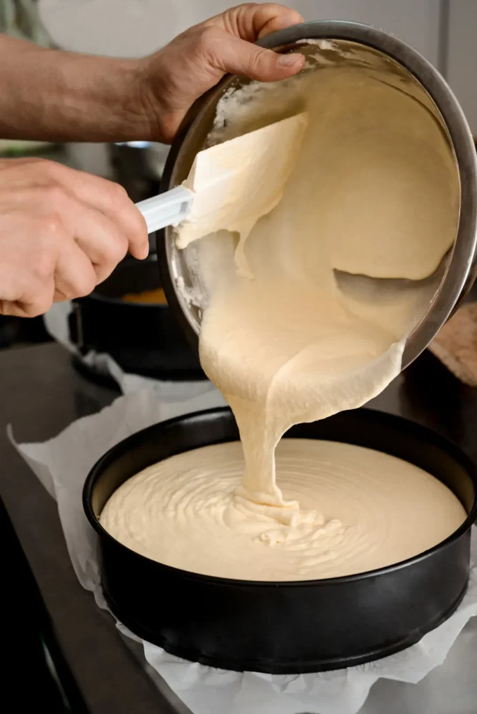 Pâte de génoise versée dans un moule