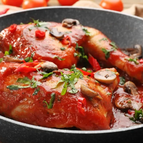 Assiette de lapin aux poivrons