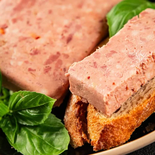 Tranche de terrine de saumon servi avec du pain